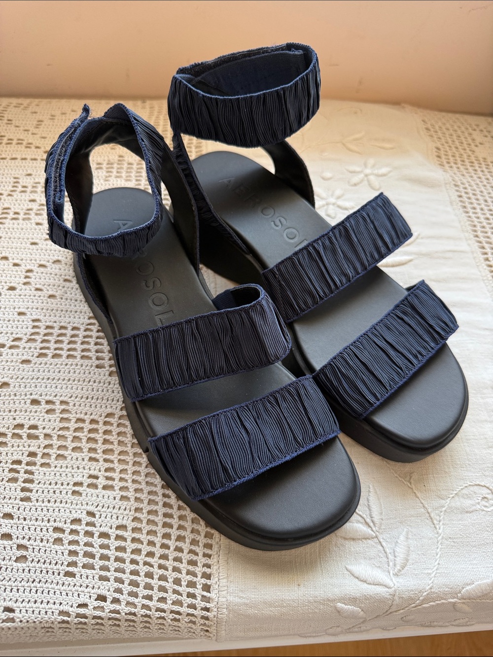 Women's Navy Ruched Strap Sandals